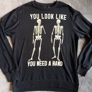 Mad Engine Large Long Sleeve Skelwton Sweatshirt, Funny Goth Dark Humor Shirt